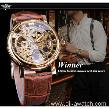 WINNER Top brand luxury hollow rhinestone high quality movement stainless steel reloj blanco winner skeleton watch men